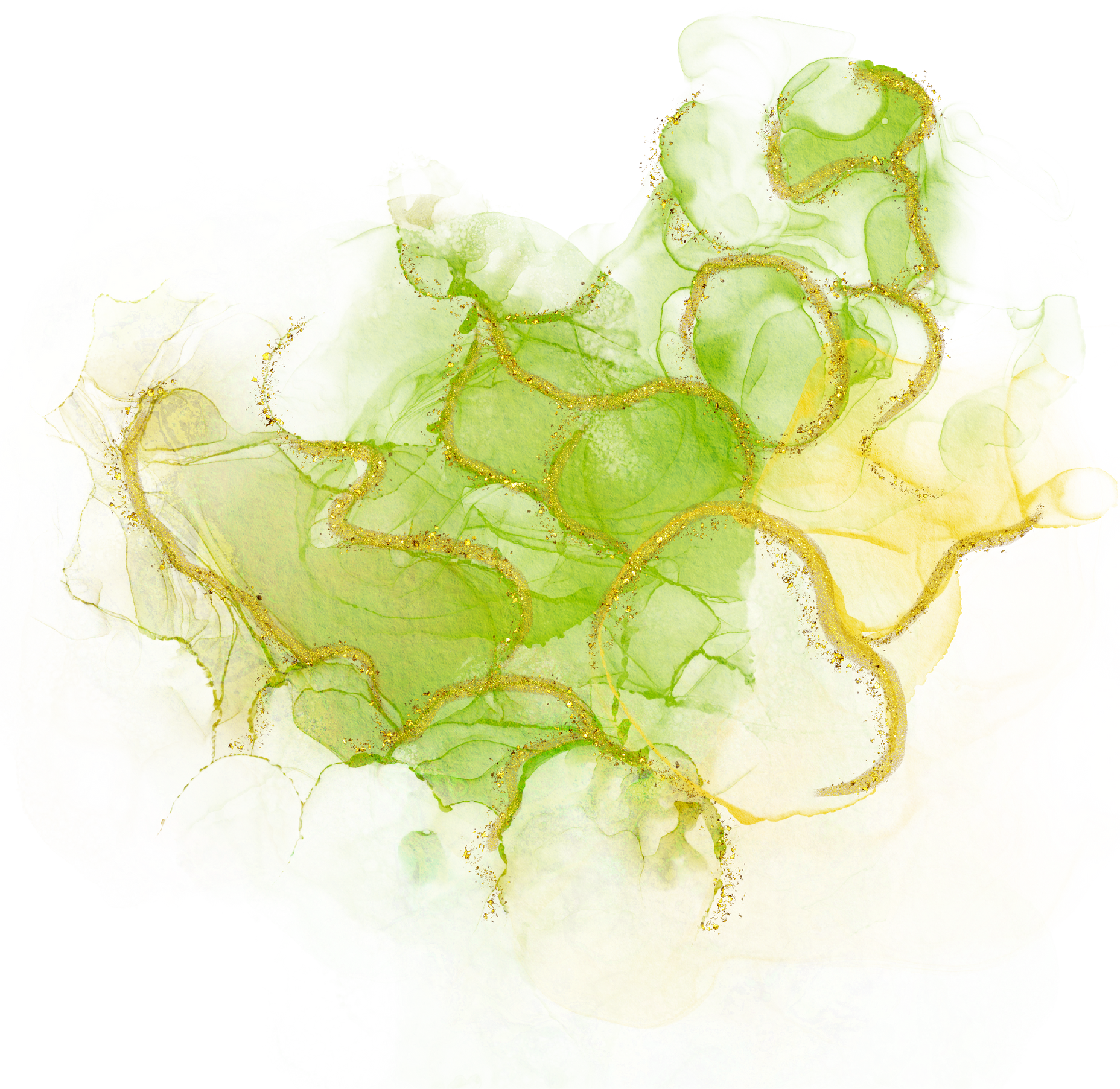 Yellow Green Paper Alcohol Ink Watercolor With Gold Glitter Background Circle